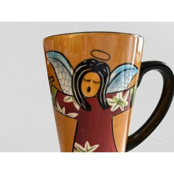 Mary Naylor Designs Coffee Mug Redware Hand-painted Angel with Horn design - Picture 2 of 6